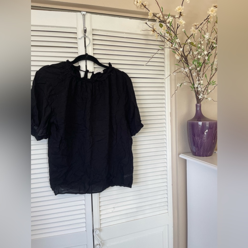 Downeast Black Lg Blouse with Ties